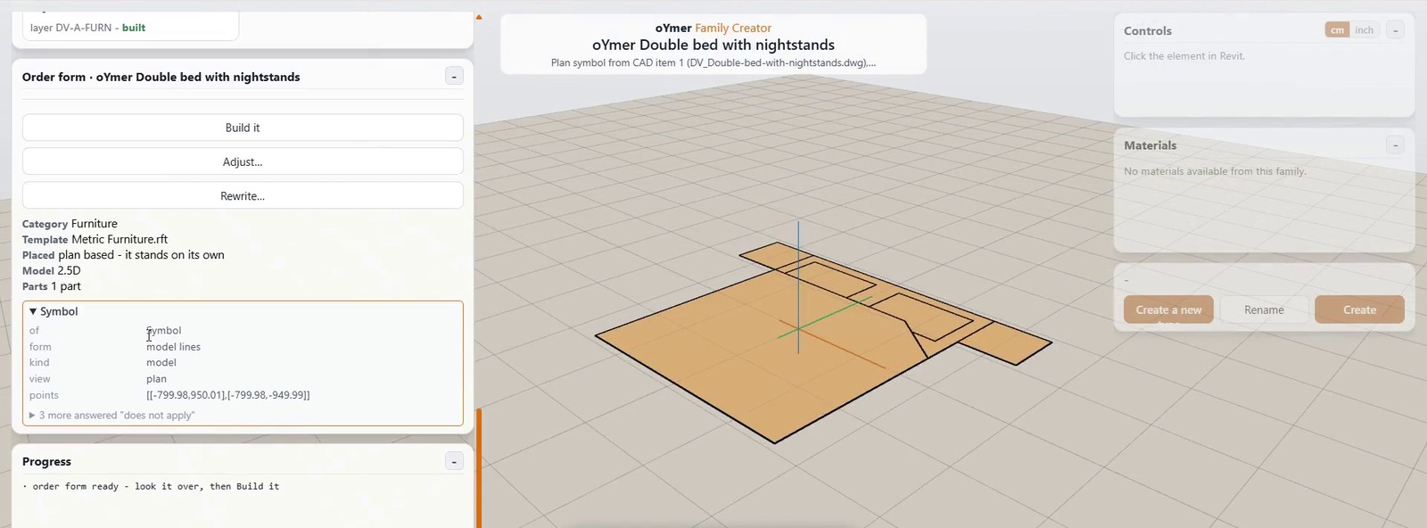 The order form of the bed, with Build it, Adjust and Rewrite